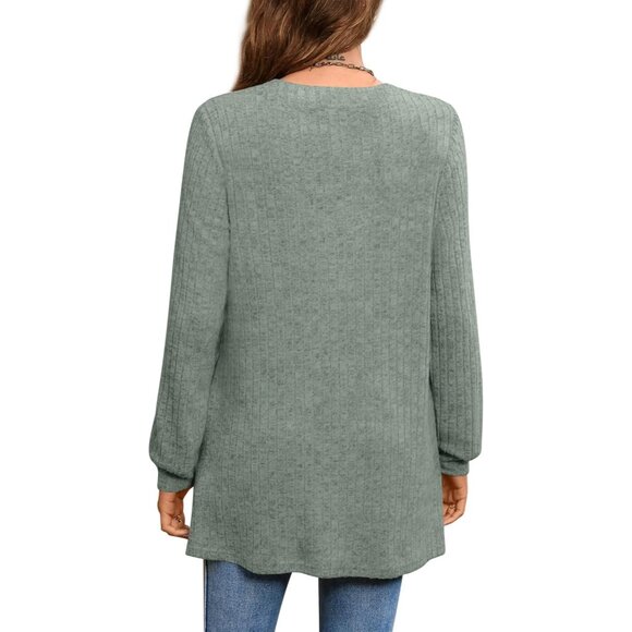 Women's V Neck Long Sleeve Sweater Tunic Top Casual Fall Winter Plus Size - Picture 6 of 6